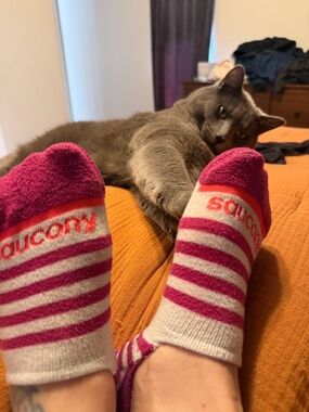 Saucony Pink and White Striped No-Show Socks